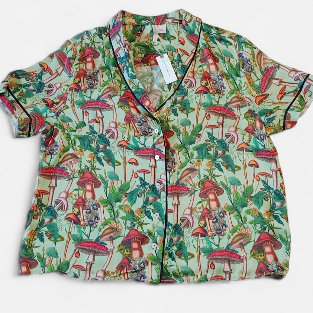 LyreBird Mushroom Print Women's Silky Pajama Set - Picture 2 of 15